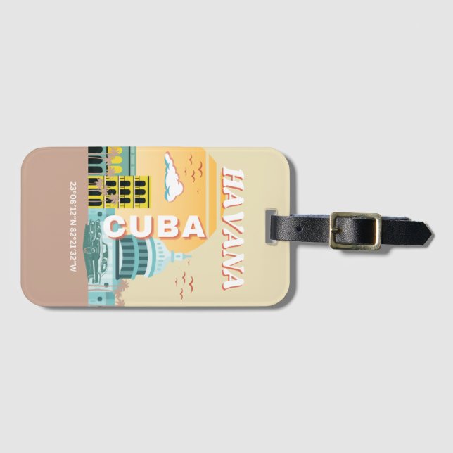 Havanna Cuba Retro Travel Art Bagagebricka (Framsida horisontal)