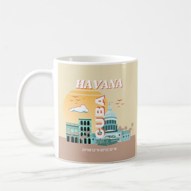 Havanna Cuba Retro Travel Art Kaffemugg (Vänster)