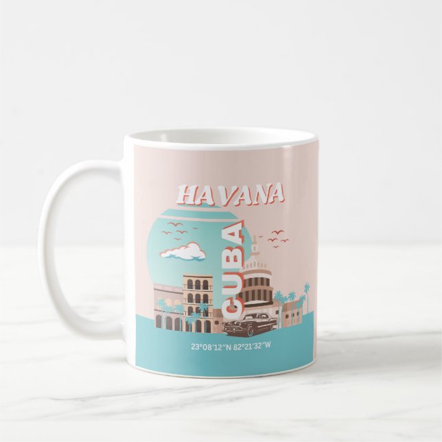 Havanna Cuba Retro Travel Art Kaffemugg (Vänster)