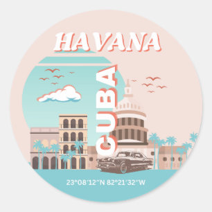 Havanna Cuba Retro Travel Art Runt Klistermärke