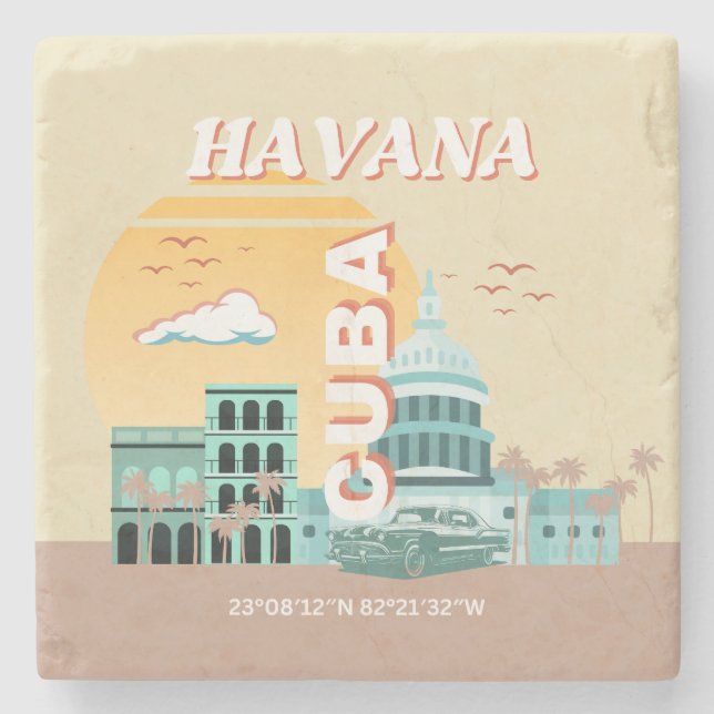 Havanna Cuba Retro Travel Art Stenunderlägg (Framsidan)
