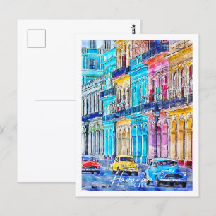 Havanna Cuba Travel Ställe Watercolor Vykort
