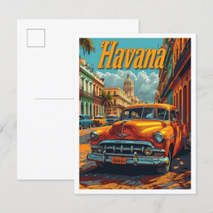 Havanna Cuba Vintage Art Travel Illustration Vykort