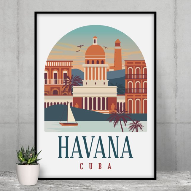 Havanna Cuba Vintage Skyline Poster (Havana Cuba Vintage  Travel Poster)