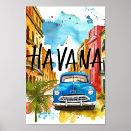 Havanna Cuba Watercolor Painting Travel Poster