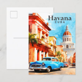 Havanna Kuba Akvarell Målning Resa Vykort