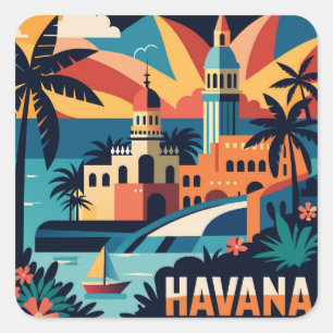 Havanna Kuba Island Vintage resor City Fyrkantigt Klistermärke