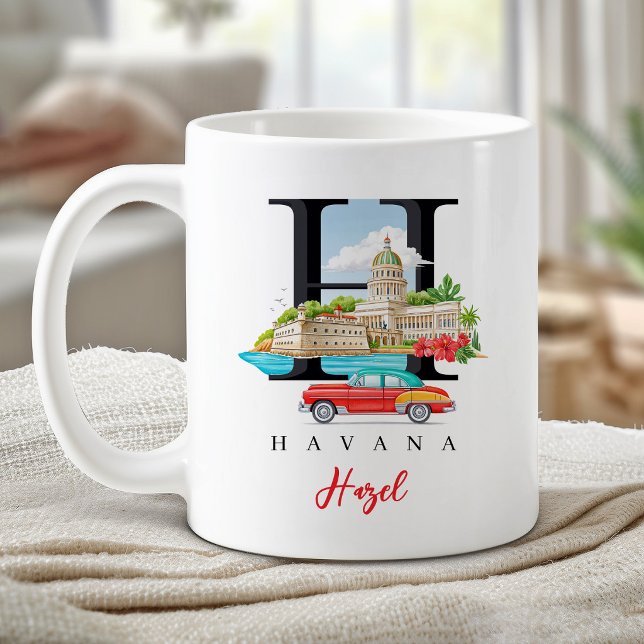 Havanna Kuba Monogram Bokstav H Personlig Gåva Kaffemugg (Havana Cuba Monogram Letter H Personalized Gift Coffee Mug)