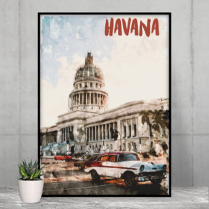Havanna Kuba Vintage resor Watercolor Poster