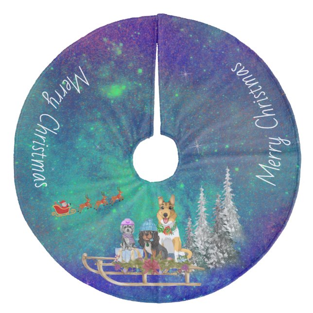 Havanna, Svart och Tan Cavalier och Smooth Collie Julgransmatta Fleece (Framsidan)