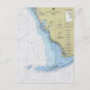 Havanna till Tampa Bay Florida Nautical Chart Post Vykort