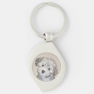 Havansk marionettmålning - Cute Original Hund Art Swirl Silverfärgad Nyckelring