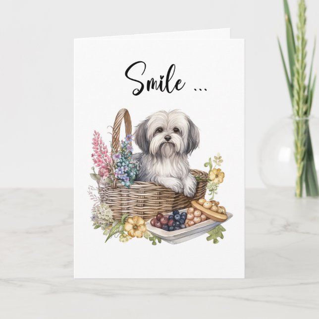 Havansk Ram Hund i Flower Basket Hej Kort (Framsida)