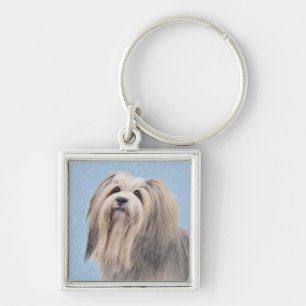 Havanska (Silver) målning - Cute Original Hund Art Fyrkantig Silverfärgad Nyckelring