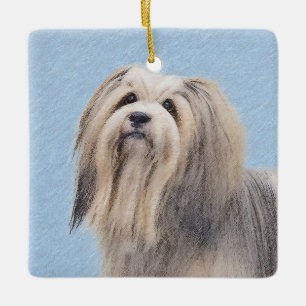 Havanska (Silver) målning - Cute Original Hund Art Julgransprydnad Keramik