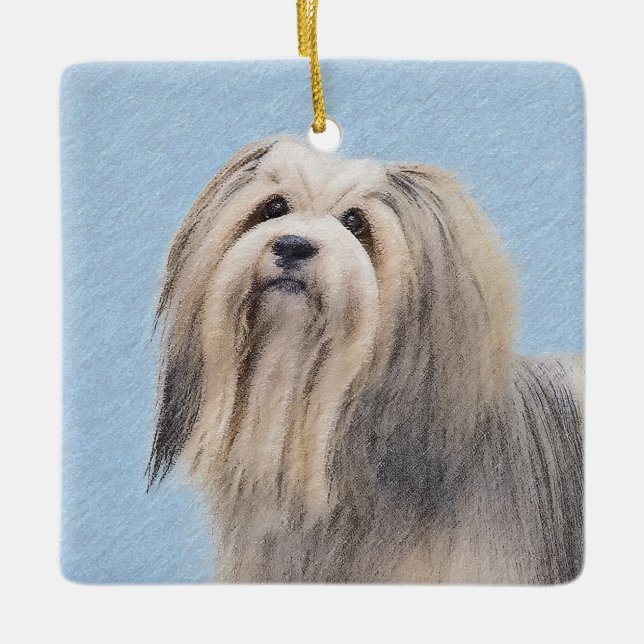 Havanska (Silver) målning - Cute Original Hund Art Julgransprydnad Keramik (Framsida)