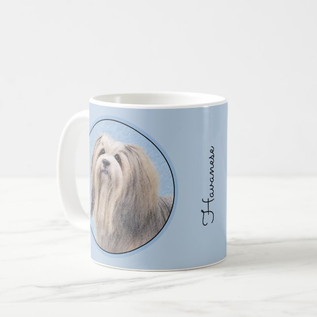 Havanska (Silver) målning - Cute Original Hund Art Kaffemugg (Framsida vänster)