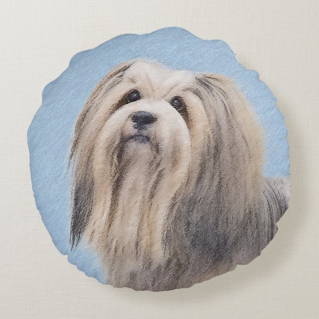 Havanska (Silver) målning - Cute Original Hund Art Rund Kudde (Baksidan)