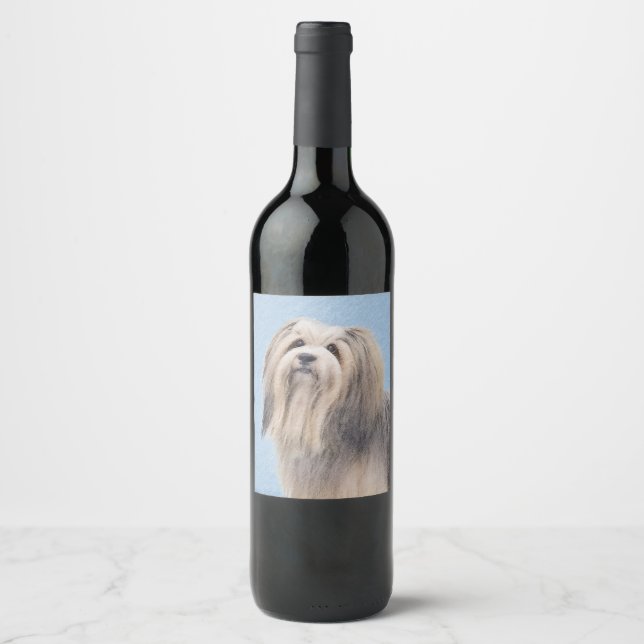 Havanska (Silver) målning - Cute Original Hund Art Vinflaska Etikett (Framsida)