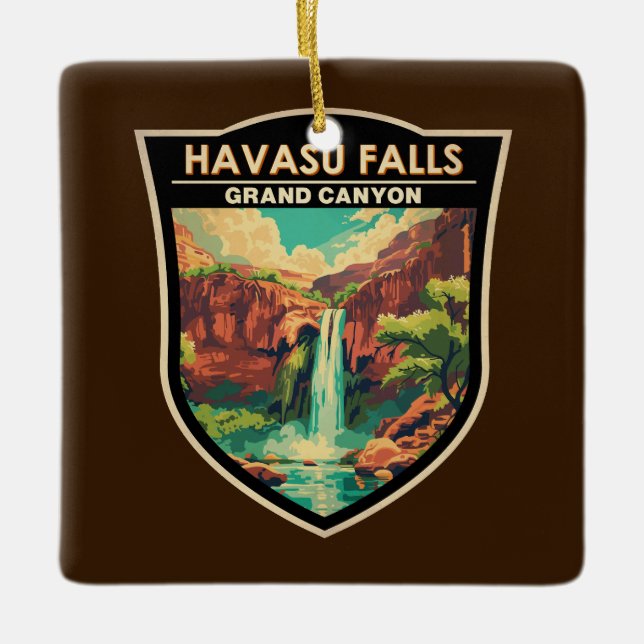 Havasu Falls Grand Canyon Travel Art Vintage Julgransprydnad Keramik (Framsida)