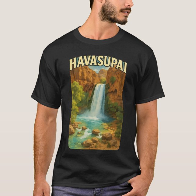 Havasupai Canyon vattenfall med stenig pool Arizon T Shirt (Framsida)