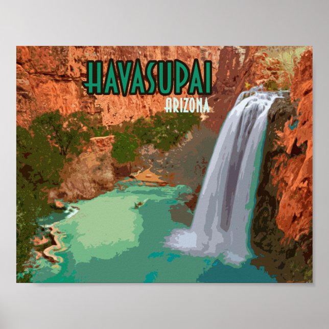Havasupai indisk reservation Arizona Mooney Falls Poster (Framsidan)