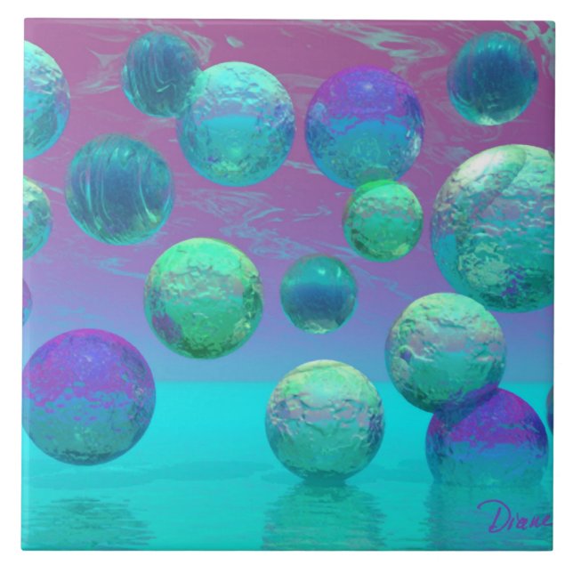 Havdrömmar - Aqua och violett havfantasi Kakelplatta (Framsidan)