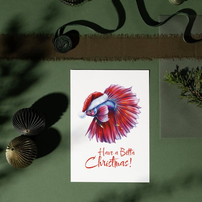 Have a Betta Christmas Funny Santa Fish Lover Pun  Vykort (Skapare uppladdad)