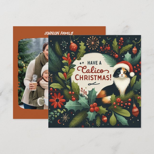 Have a Calico Chritmas Wreath Julkort (Fram/baksida)