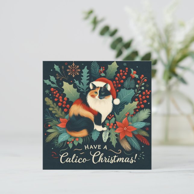 Have a Calico Chritmas Wreath Julkort (Stående Fram)