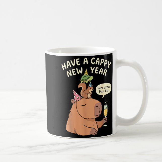 Have A Cappy New Year 2026 Capybara Max Rizz Funny Kaffemugg (Höger)