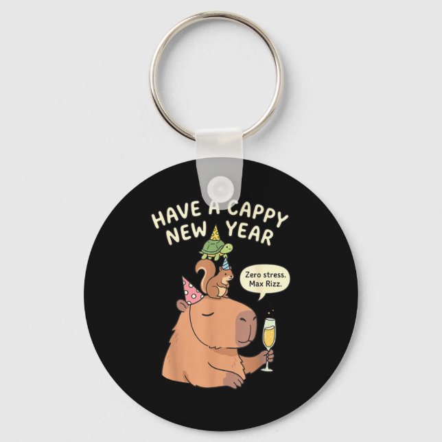 Have A Cappy New Year 2026 Capybara Max Rizz Funny Nyckelring (Framsida)