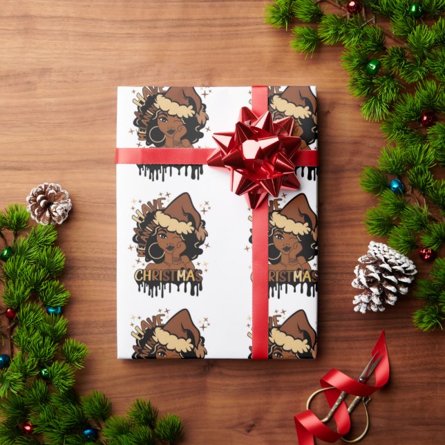 have a melanin christmas black mrs santa claus presentpapper (Julgåva)