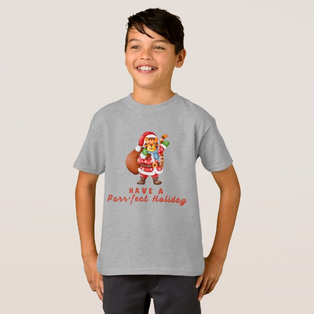 Have a Purr‑fect Holiday Tiger Christmas Shirt T Shirt (Hel framsida)