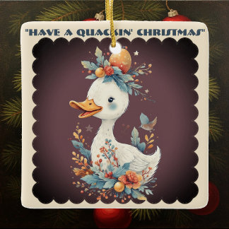 Have a Quackin' Christmas Duck Whimsical Naughty Julgransprydnad Keramik