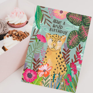 Have a Wild Birthday Leopard Jungle Floral Card Kort