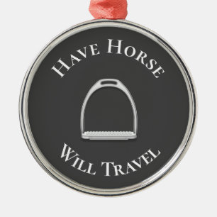"have Horse Will Travel" Engelska Stirup Järn Gråt Julgransprydnad Metall