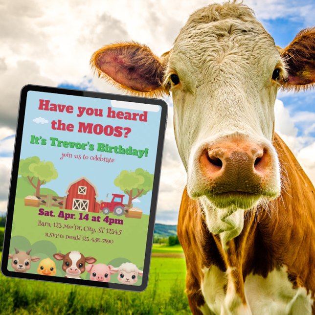 Have you heard the Moos, Barnyard animal Birthday Inbjudningar (Skapare uppladdad)