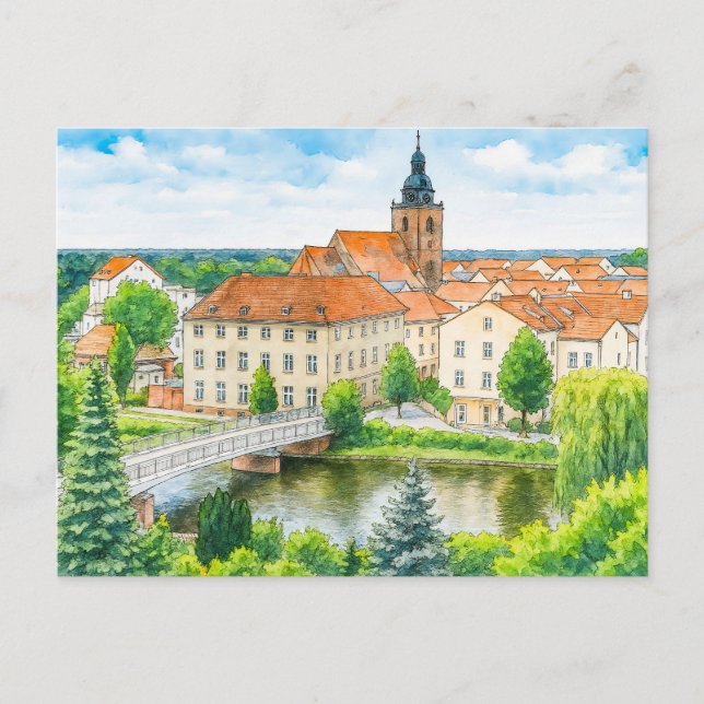Havelberg City center aquarell havelland Helg Vykort (Framsida)
