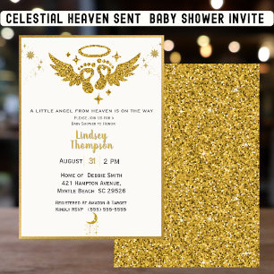 Haven Sent Angel Guld Glitter Baby Shower Inbjudningar