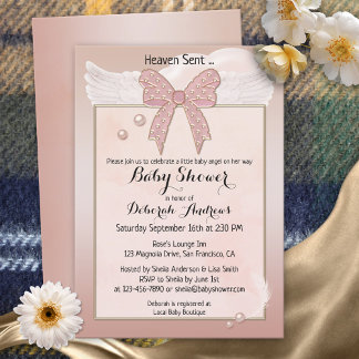 Haven Sent Angel Vinge Girl Baby Shower-inbjudan Inbjudningar