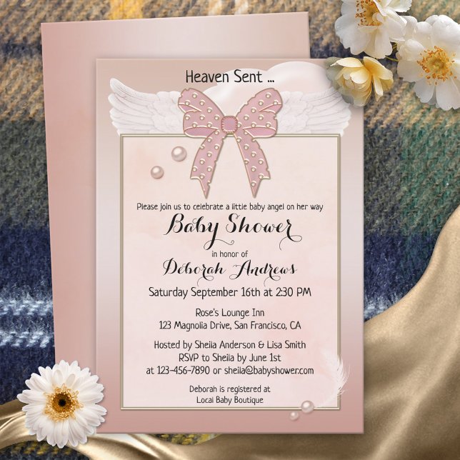 Haven Sent Angel Vinge Girl Baby Shower-inbjudan Inbjudningar (Skapare uppladdad)