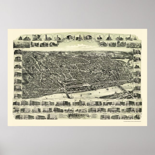 Haverhill, MORSA Panoramic Karta - 1893 Poster (Framsidan)