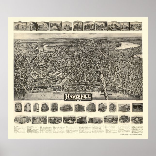 Haverhill, MORSA Panoramic Karta - 1914 Poster (Framsidan)