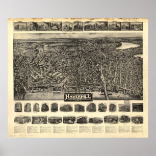 Haverhill samlas. 1914 antika panorama- karta poster