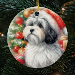 Havesisk Hund i jultomten Julgransprydnad Keramik<br><div class="desc">Öka din helgdag-festival med vår charmerande Havanese-Hund i julklapp. Den här vackra prydnaden har ett vackert havaneser i en festlig julhatt som lägger till en liten bit stollig till Julgran. Den här handgjorda keramiska prydnadsprodukten är en gåva till Havans hundälskare och husdjursägare och fångar säsongens glädje samtidigt som du firar...</div>
