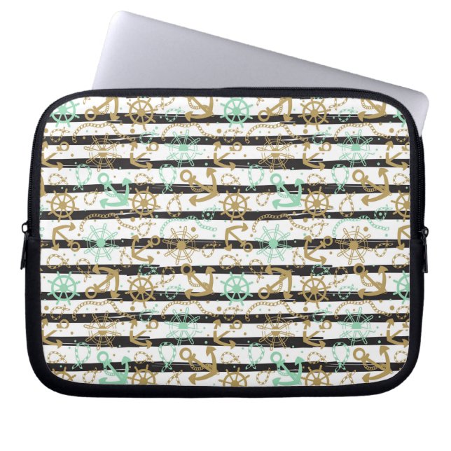 Havet ankrar mönster laptop sleeve (Framsidan)