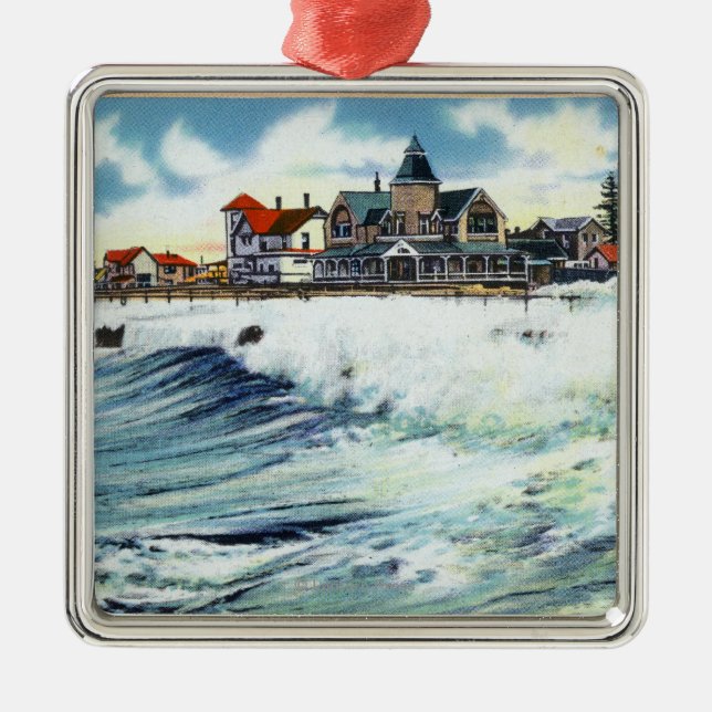 Havet beskådar avenystrand beskådar av surfan julgransprydnad metall (Framsidan)