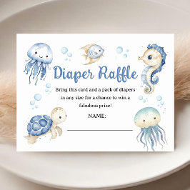 Havet Hej Baby Shower Pojke Blå Blöja Lotteri Tilläggskort