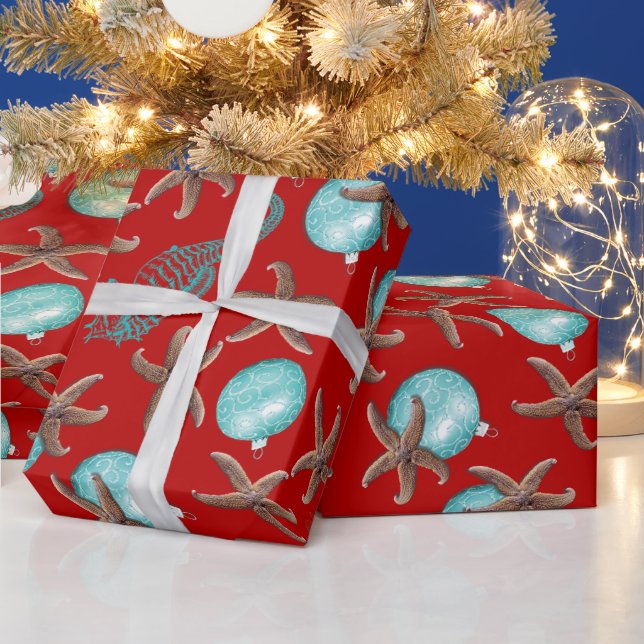 Havet Life Tropical Mönster Red-jul Presentpapper (Helgdagar)
